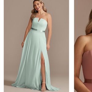 David’s Bridal georgette v-wire bridesmaid dress with corset back